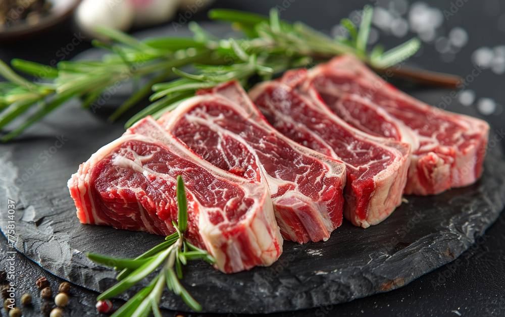 Raw Ribeye Steaks with Herbs and Spices