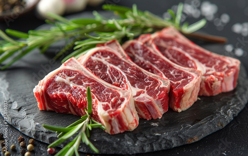 Raw Ribeye Steaks with Herbs and Spices