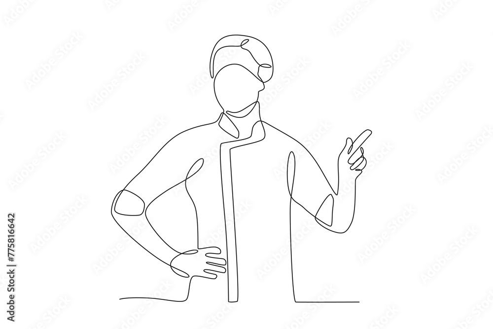 Male chef preparing to make food.Business small one-line drawing Male chef preparing to make food.Business small one-line drawing