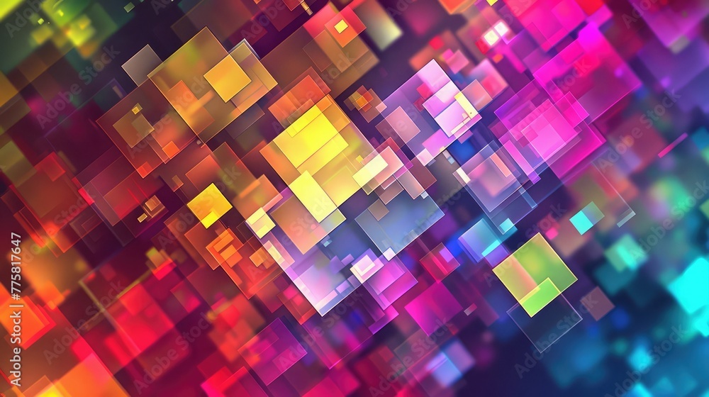 Background of squares. Different shades. With color and light transitions,High tech rainbow with rectangular sci fi background. Science fiction beautiful geometrically correct futuristic wallpaper. - obrazy, fototapety, plakaty 