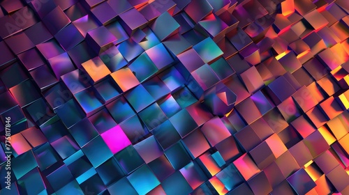 Background of squares. Different shades. With color and light transitions High tech rainbow with rectangular sci fi background. Science fiction beautiful geometrically correct futuristic wallpaper.