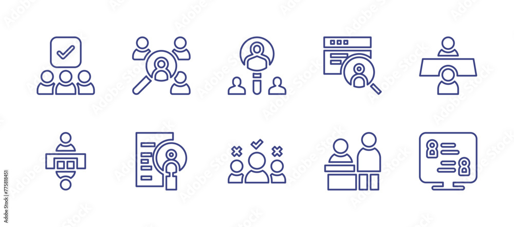 Recruitment line icon set. Editable stroke. Vector illustration. Containing recruitment, candidate, meeting, online recruitment, candidates, human resources, job fair, interview.
