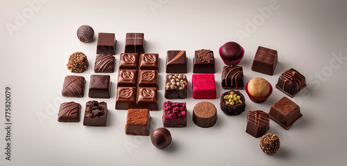 A decadent assortment of gourmet chocolates, each piece exquisitely crafted.