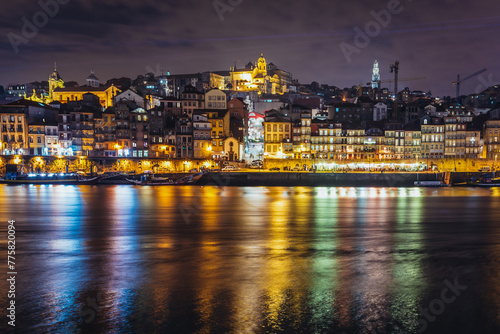 Evening view of Porto city seen from Vila Nova de Gaia, Portugal