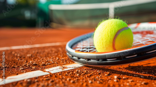 Tennis Court Close-Up with Ball and Racket