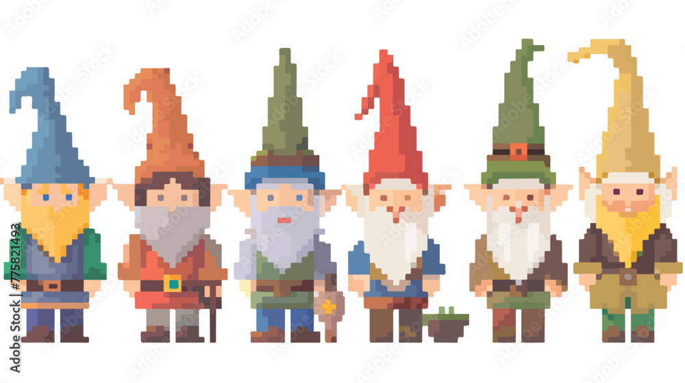 Gnome people in pixel style Flat vector isolated on white
