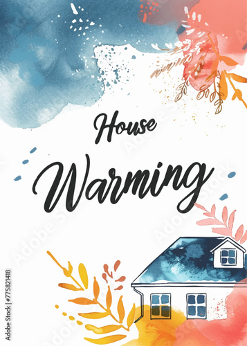 Charming and minimalistic watercolor house warming invitation card 06