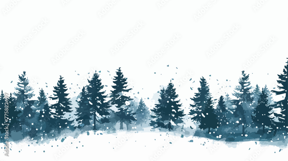 Grunge fir forest falling snow Flat vector isolated o