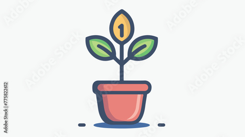 Growth money plant pot tree Flat Color Icon Vector flat