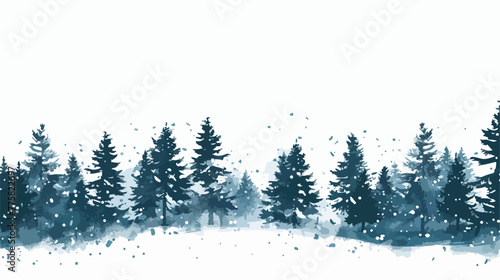 Grunge fir forest falling snow Flat vector isolated o