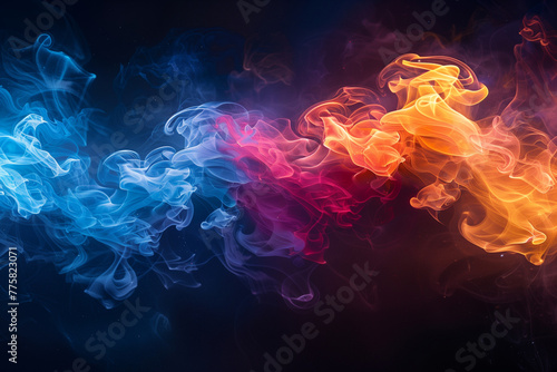 Movement of colorful smoke on black background