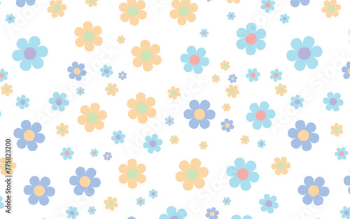 Flower pastel color on white backgroound seamless pattern PNG 