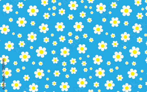 white flower color on blue background seamless pattern PNG