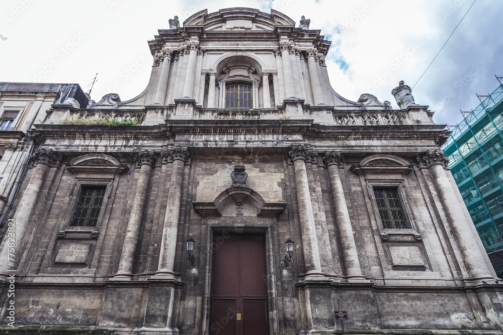 Church of St Michael Archangel church in on Via Etnea, one on main streets in Catania city, Sicily, Italy
