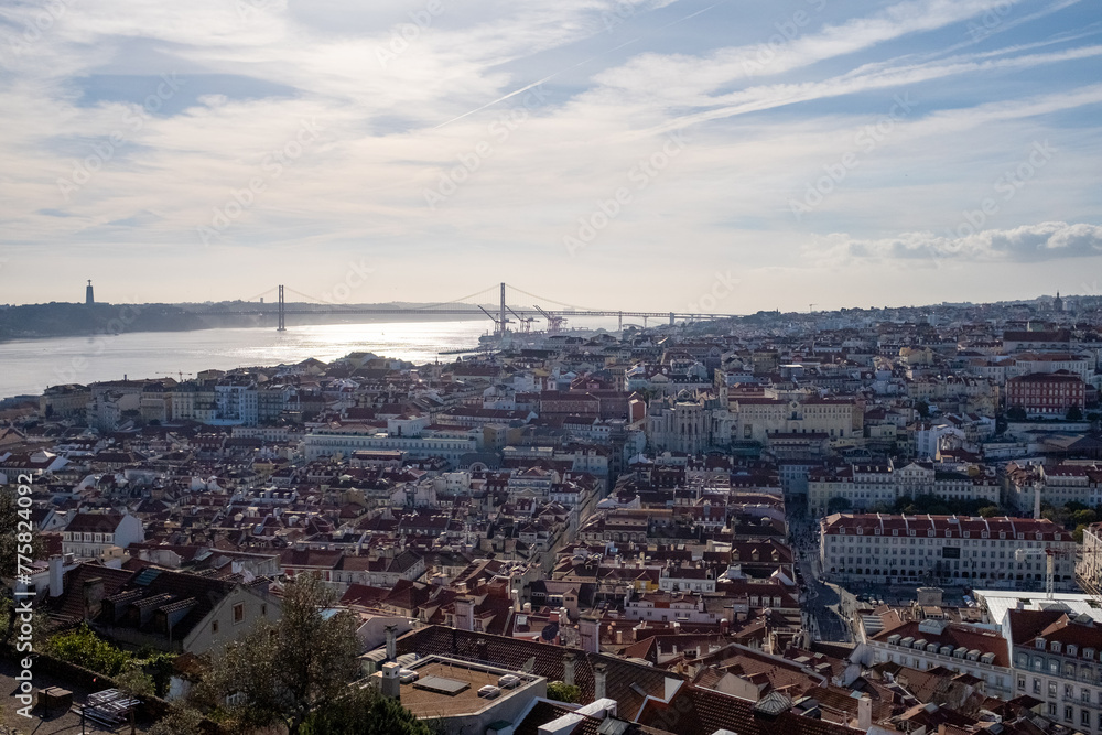 Lisbon Portugal with 25 de april bridge and cristo rei Lisbon Portugal with 25 de april bridge and cristo rei