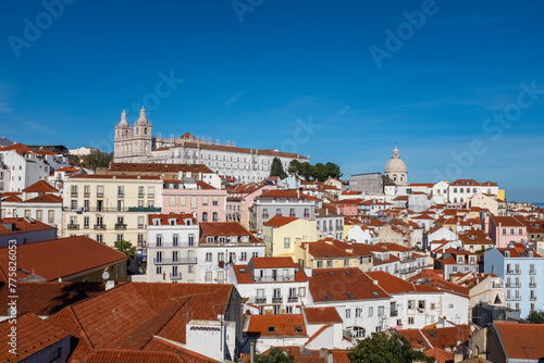Monastery of São Vicente de Fora in the distance with blue sky in Lisbon Portugal