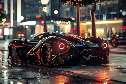 Street racing in an expensive unique luxury vehicle in a futuristic sports concept car, Generative AI.