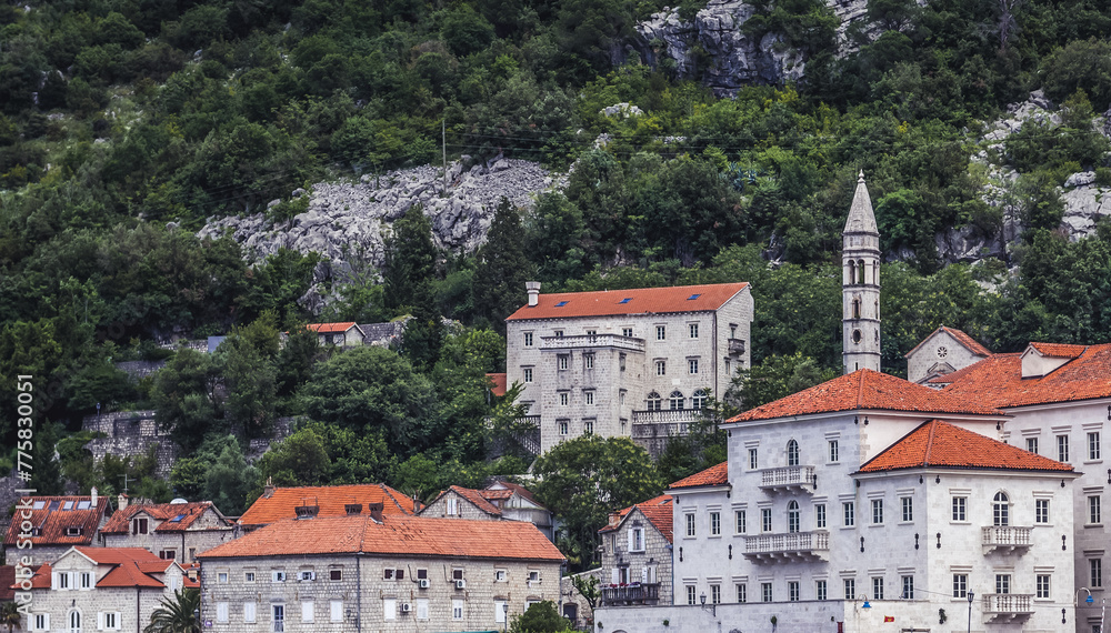 View on Perast old town in the Bay of Kotor, Montenegro
