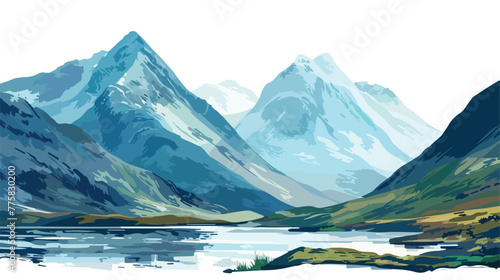 Mountains Scotland. Digital painting art. Hand made d
