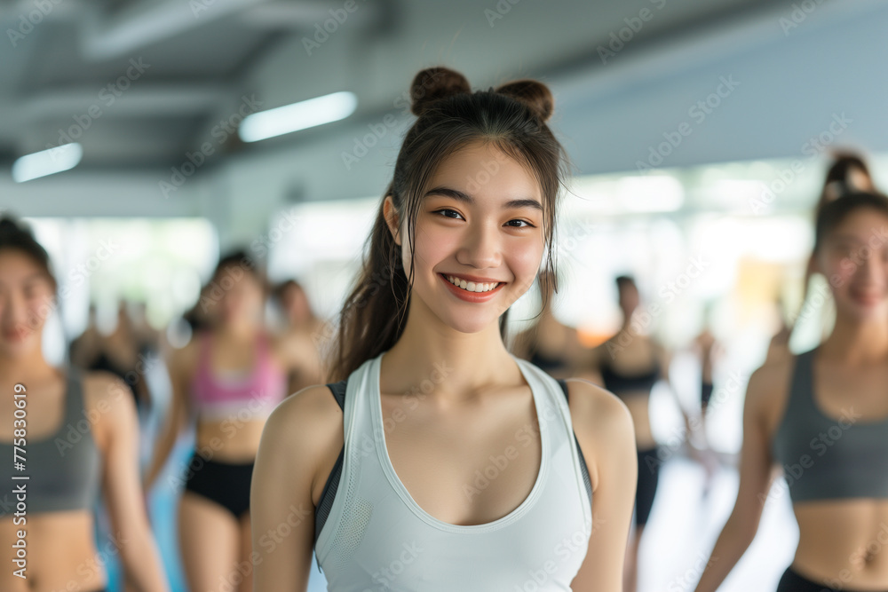 Portrait of athletic Asian female wear sportswear in fitness. Beauty body and healthy lifestyle