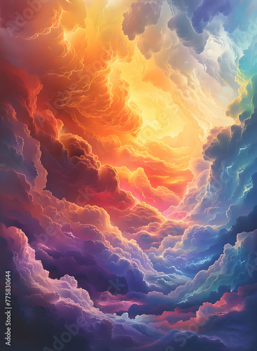 Colorful sky with clouds rainbow colors dreamy clouds background. High-resolution