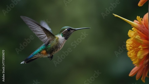 Aglaiocercus Kingi Hummingbird Vibrant Flight amidst Colombian Tropical Flora photo