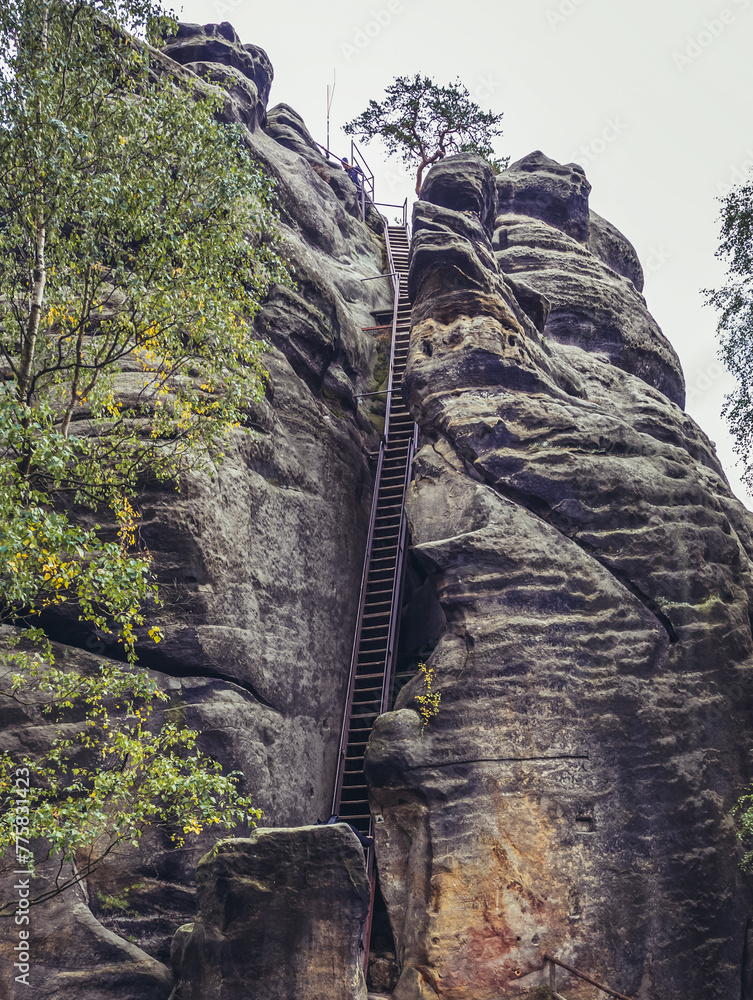 Strmen massif with castle ruins in Adrspach-Teplice Rocks Nature Park, Czech Republic