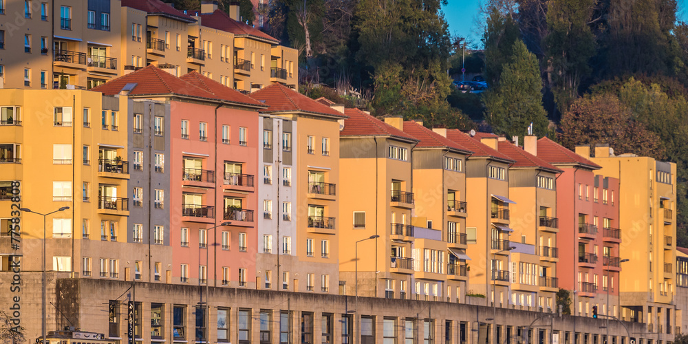 Row of houses in Massarelos area of Porto city, Portugal - obrazy, fototapety, plakaty 