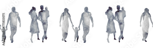 Schilderij op canvas Watercolor border with silhouettes of people