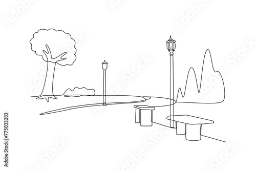 Continuous one line drawing of eco green tree with bush for garden icon. Natural ecology park logo hand drawn minimalist concept. Modern single line draw design vector graphic illustration