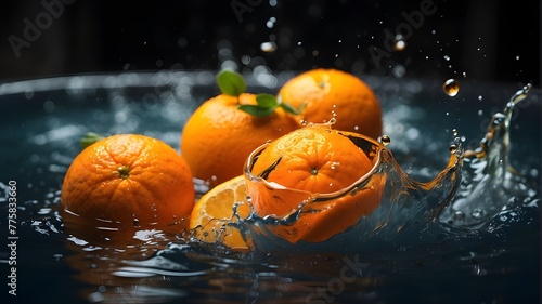 orange, sinking in water tank, high speed, professional photography