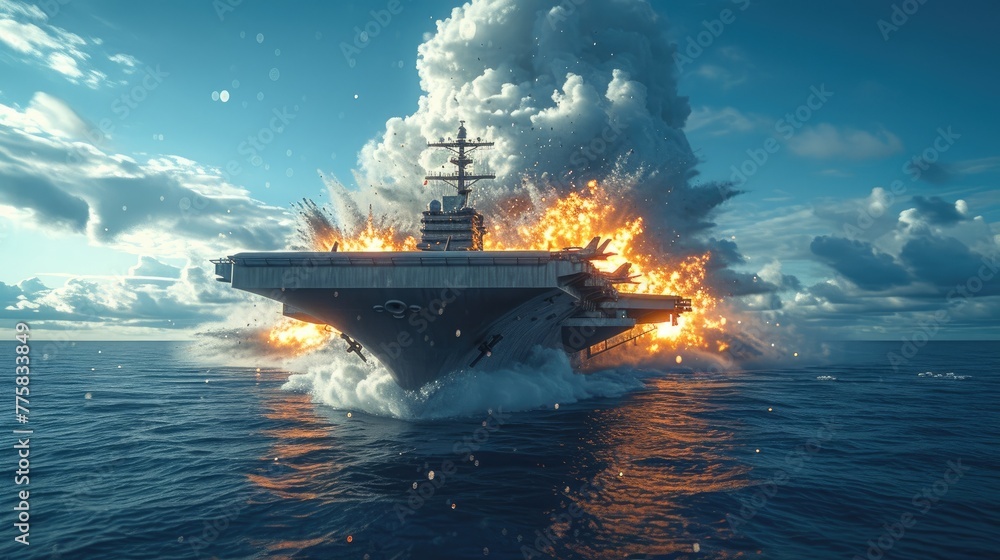 Ocean Inferno: Stunning Explosion on a Navy Aircraft Carrier