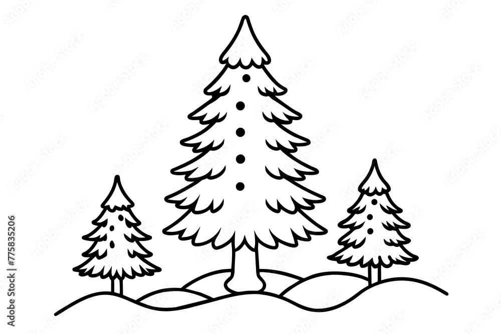 Obraz premium christmas trees set &un-sapin-en-neig--entour--de-petits-sapins vector illustration