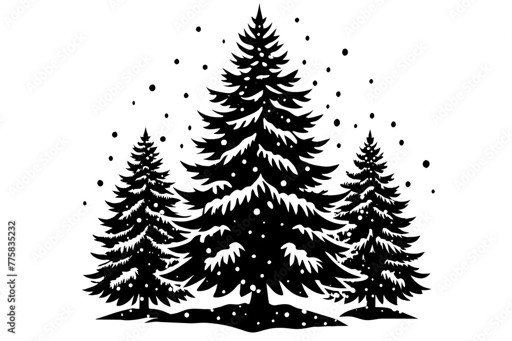 Fototapeta premium christmas trees set &un-sapin-en-neig--entour--de-petits-sapins vector illustration