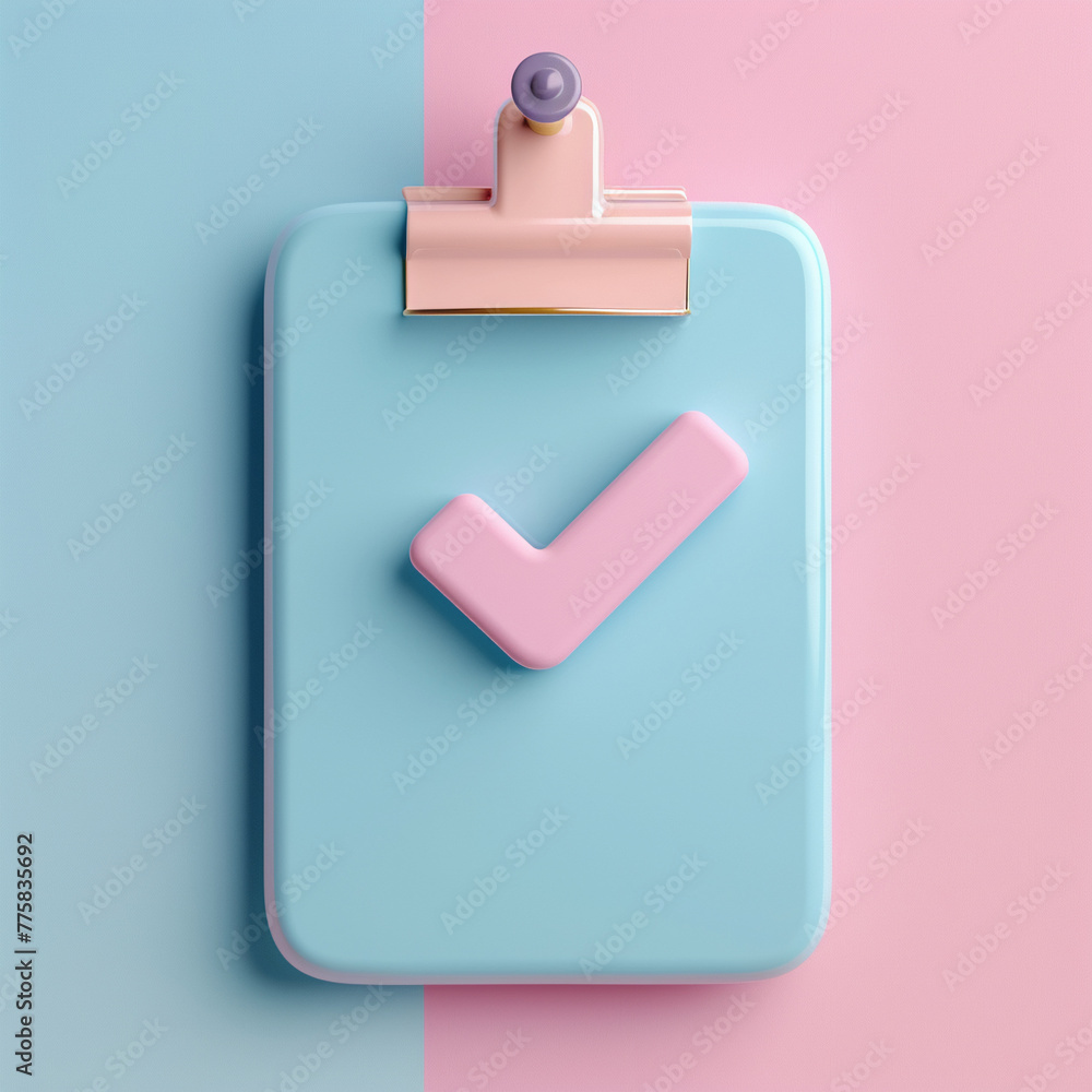 Clipboard with a prominent checkmark pastel minimalist design Clipboard with a prominent checkmark pastel minimalist design