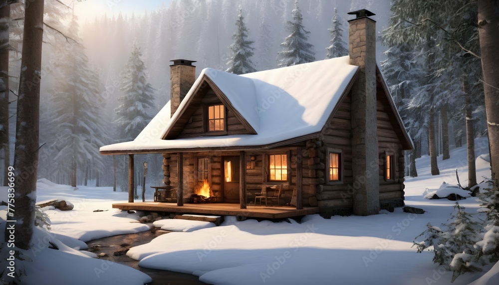 Cozy-Rustic-Cabin-Nestled-In-A-Snowy-Forest-With- 2