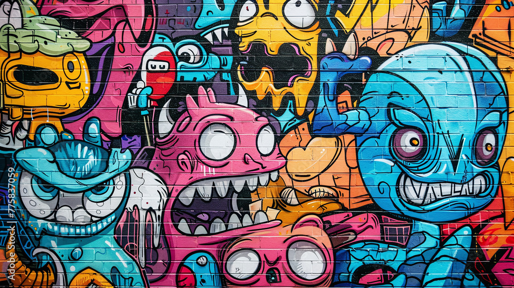 Vibrant Graffiti Art of Cartoon Monster Characters