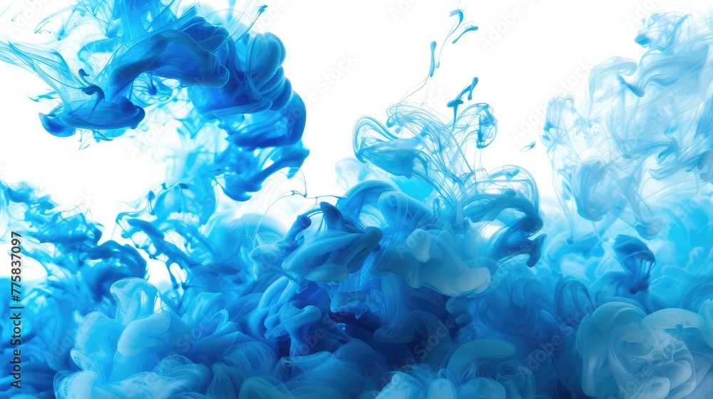 Abstract background. Blue ink in water, photographed in motion, Blue smoke swirling concept art, ink into the water. Photos are from the creations of the team.
