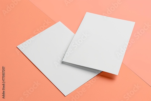 Two pieces of blank Us letter paper on peach background. Stationery, resume or cover letter mockup.