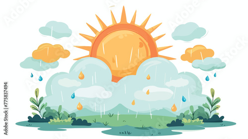Sun and cloudy weather. Vector illustration. Flat vec