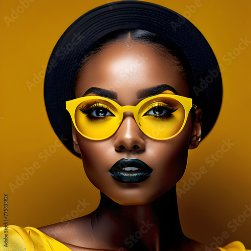 Radiant Black Goddesses on Yellow Background(Generative AI)
