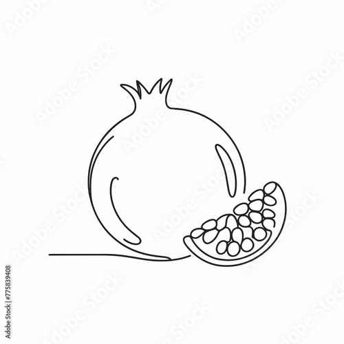 Minimalist Line Art Pomegranate and Slice, Simple Sketch Illustration