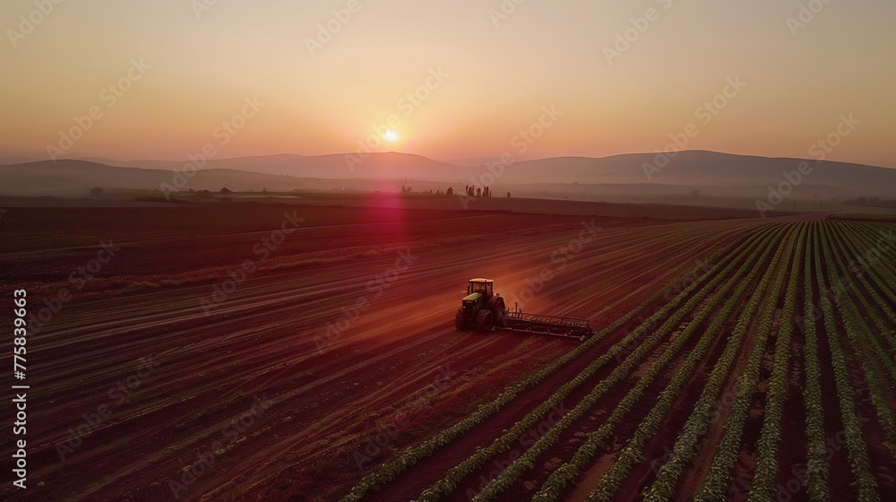 Harvesting corn in the middle of an open field with a green harvester working on it. Harvester harvesting Harvesting corn in the middle of an open field with a green harvester working on it. Harvester harvesting