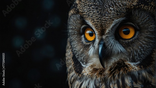 Nocturnal Watch Detailed Illustration of Great Gray Owl's Yellow Eyes Peering into the Darkness