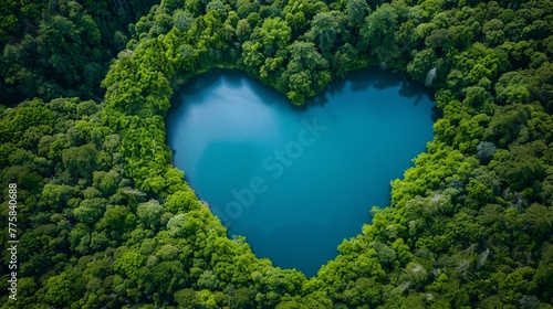 heart shape lake surrounded by forest