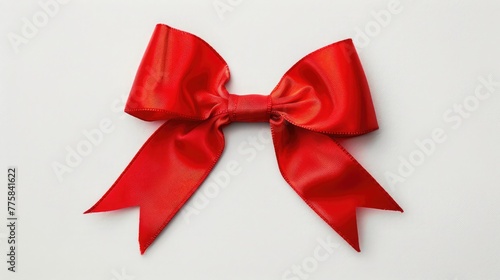 close up of a red ribbon bow on white background , Red ribbon bow on white background. Top view. Flat lay, Red bow isolated on white background. 3d render. Festive decoration. 