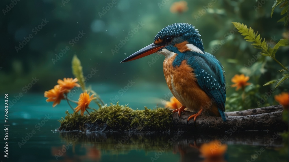 Vibrant Jewel Wild Kingfisher Perched by the Water's Edge Vibrant Jewel Wild Kingfisher Perched by the Water's Edge