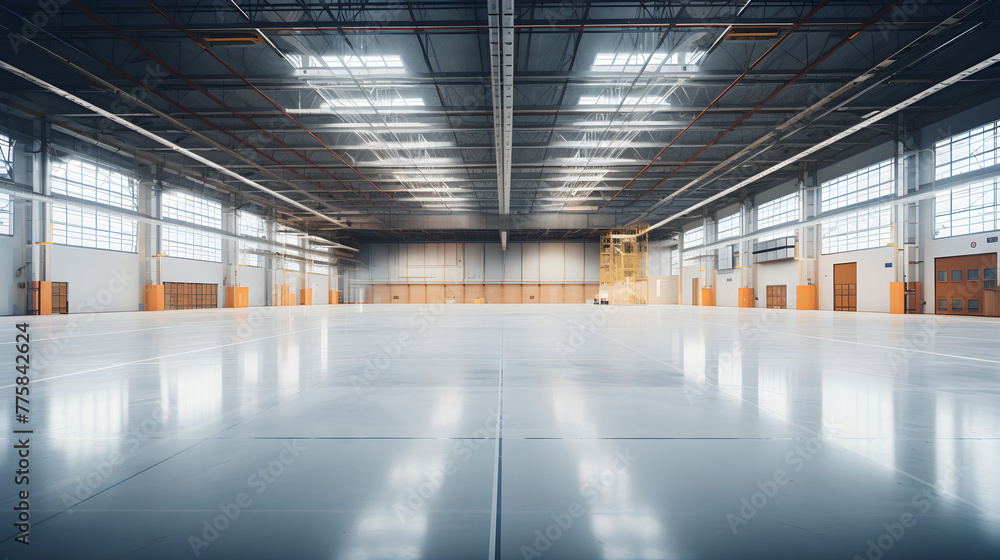 Large empty warehouse with abundant windows