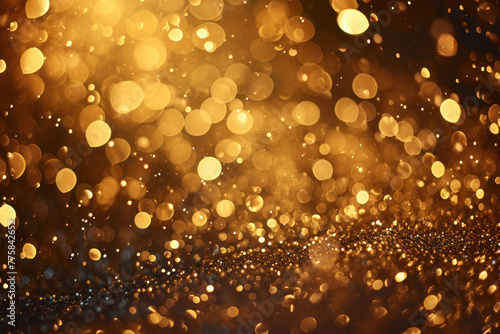 Golden bokeh lights on dark background for festive occasions. Festive background design.