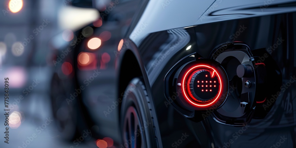 Electric car charging port, close-up, connection to the future of mobility Electric car charging port, close-up, connection to the future of mobility